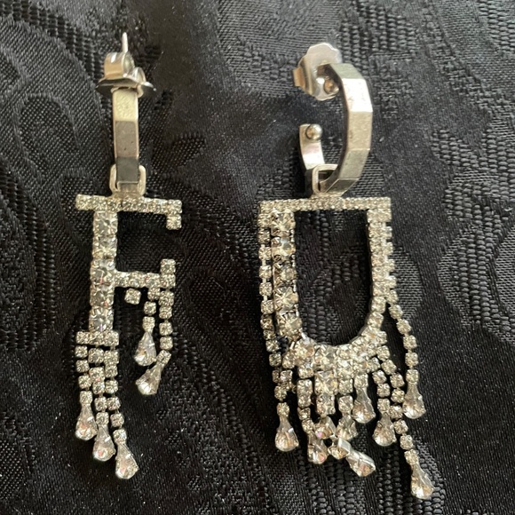 Dylan Lex F U Earrings Swarovski Crystals Original $320 - Picture 2 of 6
